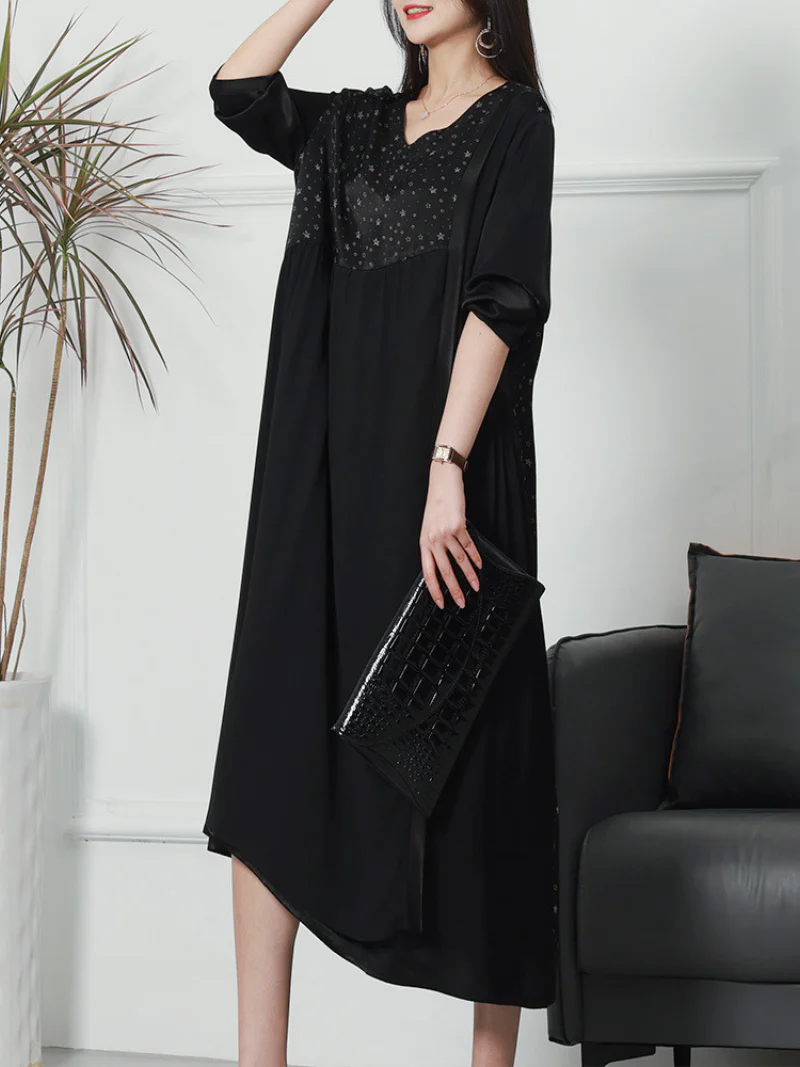 Fashionable V-neck Neck Middle Waist Star Pattern Midi-Dress - Image 6