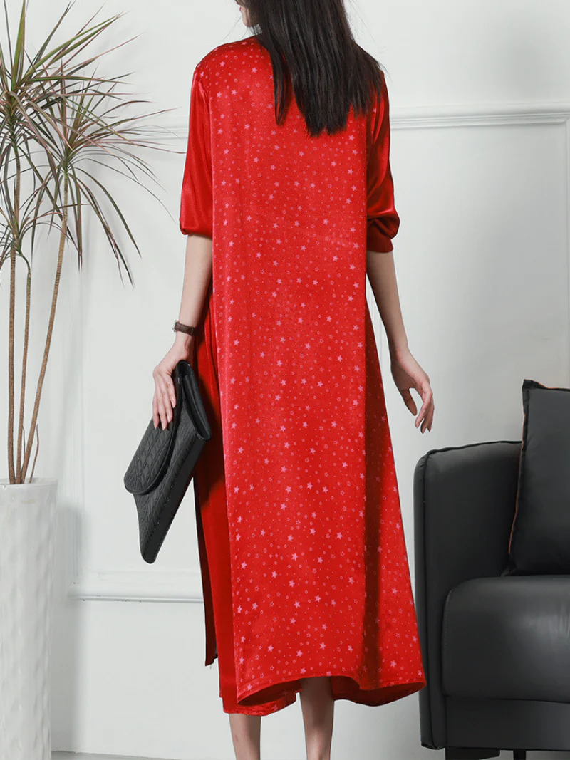 Fashionable V-neck Neck Middle Waist Star Pattern Midi-Dress - Image 7
