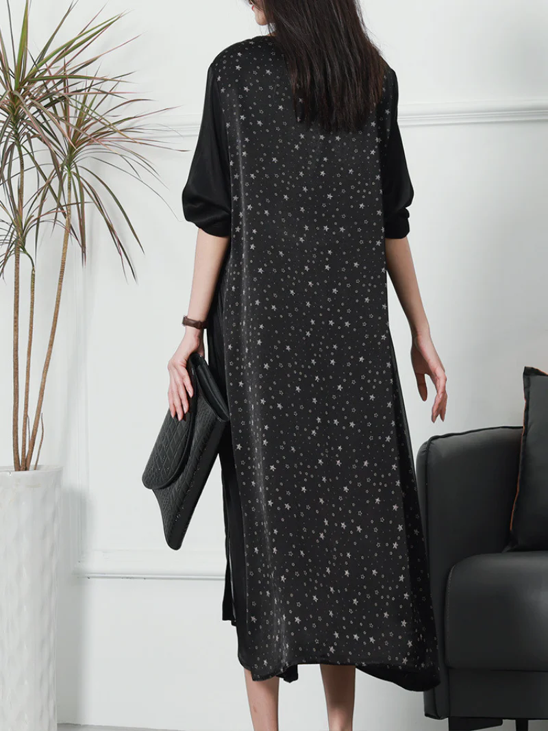 Fashionable V-neck Neck Middle Waist Star Pattern Midi-Dress - Image 8