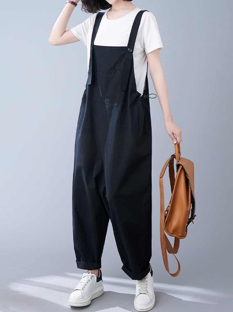 Western-style Plain Cotton Sleeveless Overalls Dungaree - Image 4