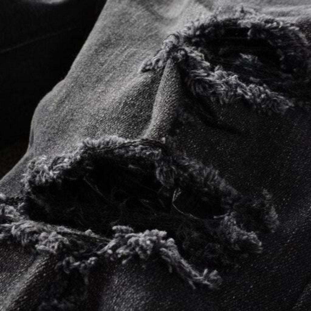 Whiskered distressed black men's jeans - Image 8