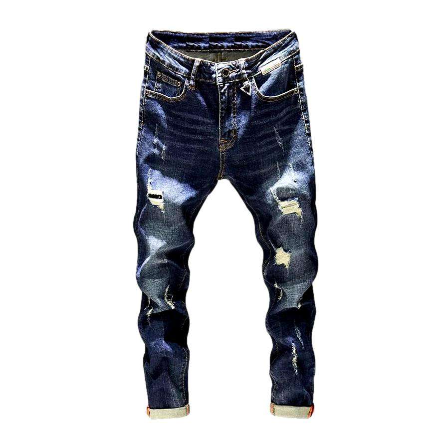 Whiskered distressed jeans for men - Image 2