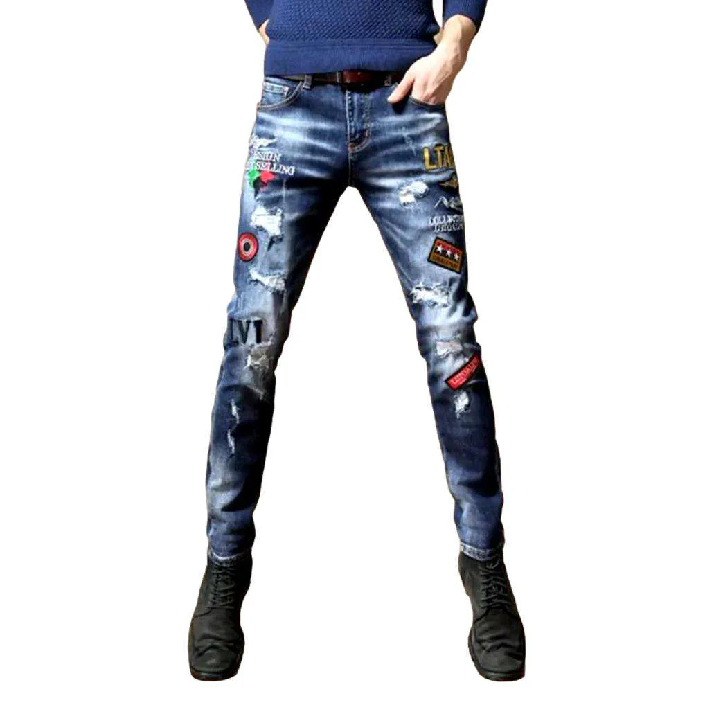 Whiskered embroidery men's jeans - Image 2