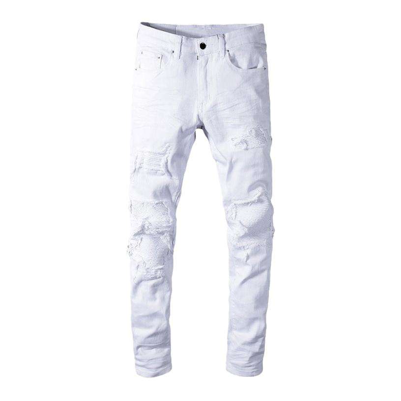 White biker jeans for men - Image 2