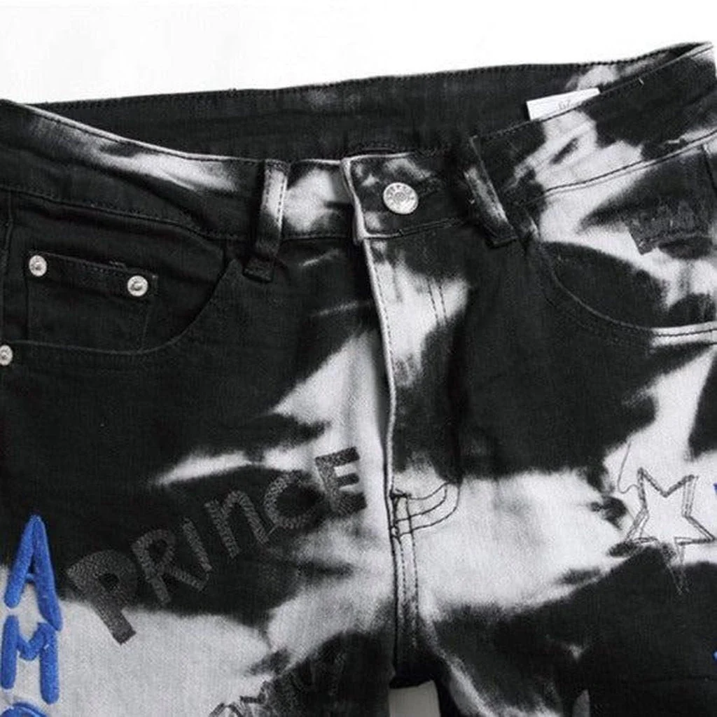 White bleach embroidered men's jeans - Image 4