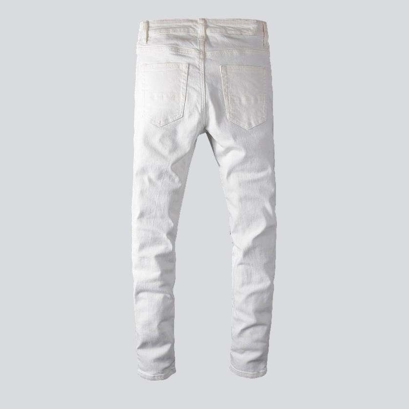 White crystal patchwork men's jeans - Image 3