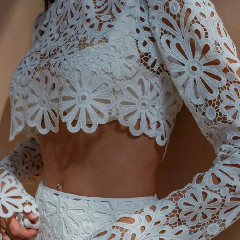 EMBROIDERY Hollow Out BEACH TOP and Skirt SET - Image 2