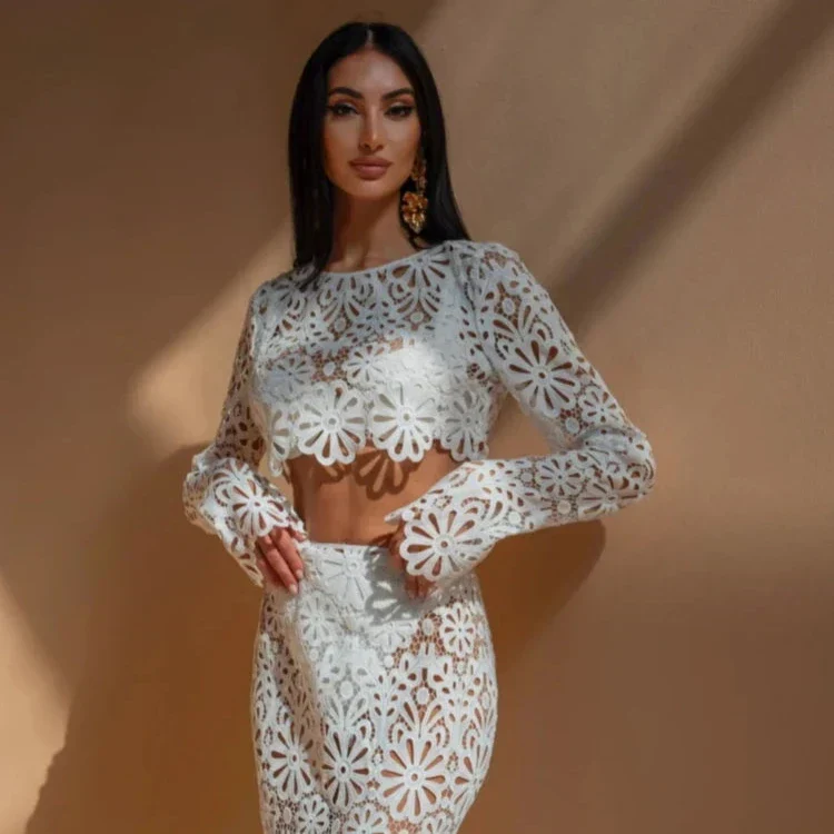 EMBROIDERY Hollow Out BEACH TOP and Skirt SET - Image 4