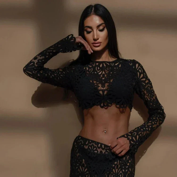 EMBROIDERY Hollow Out BEACH TOP and Skirt SET - Image 6