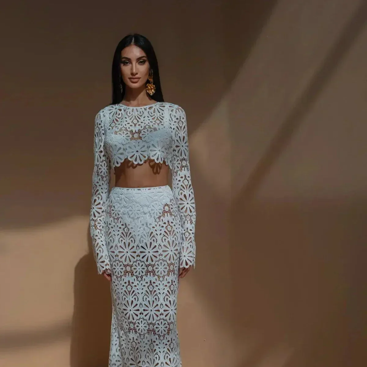 EMBROIDERY Hollow Out BEACH TOP and Skirt SET - Image 7