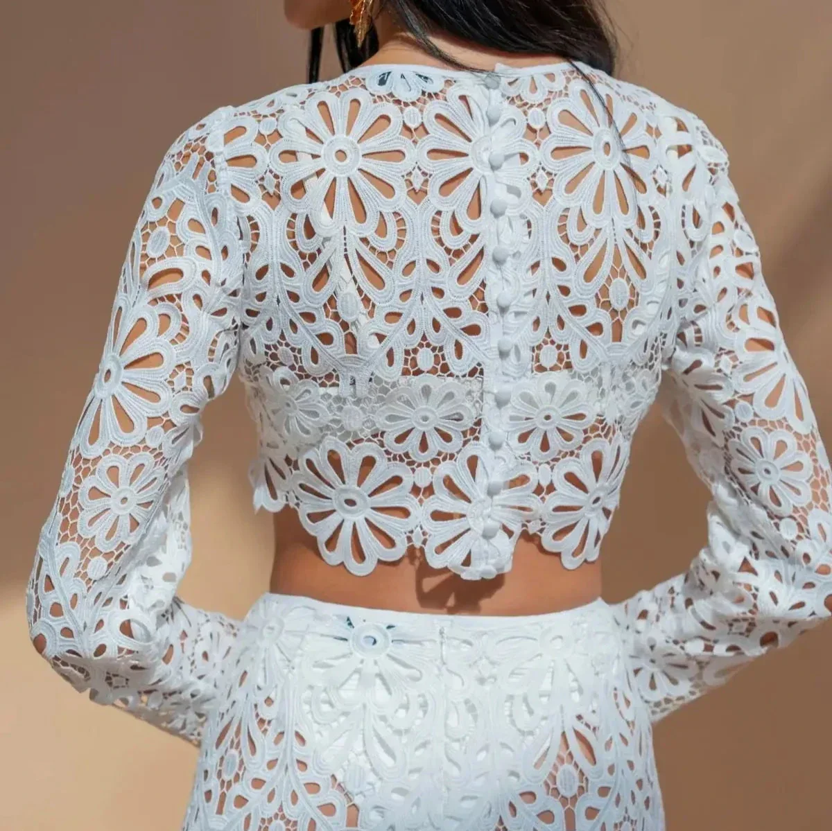 EMBROIDERY Hollow Out BEACH TOP and Skirt SET - Image 8