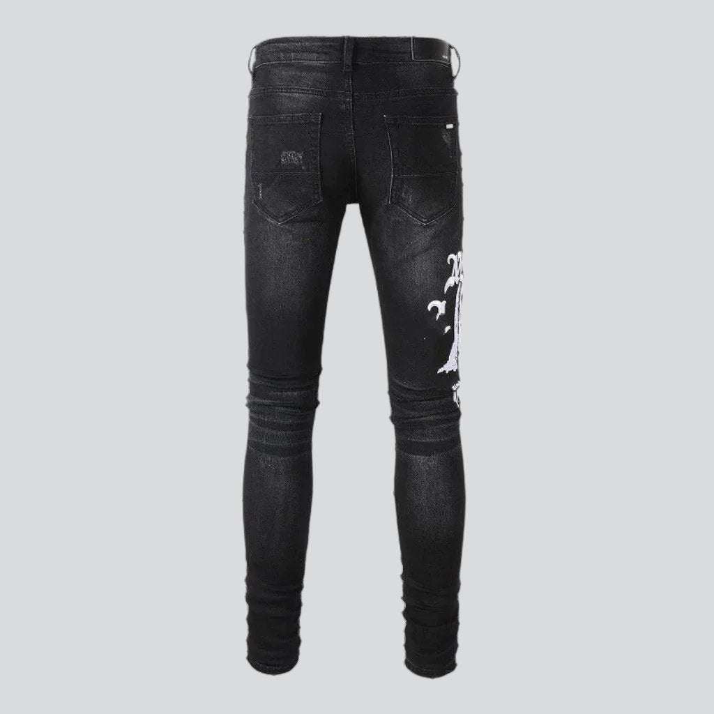 White embroidery black skinny jeans - Image 3