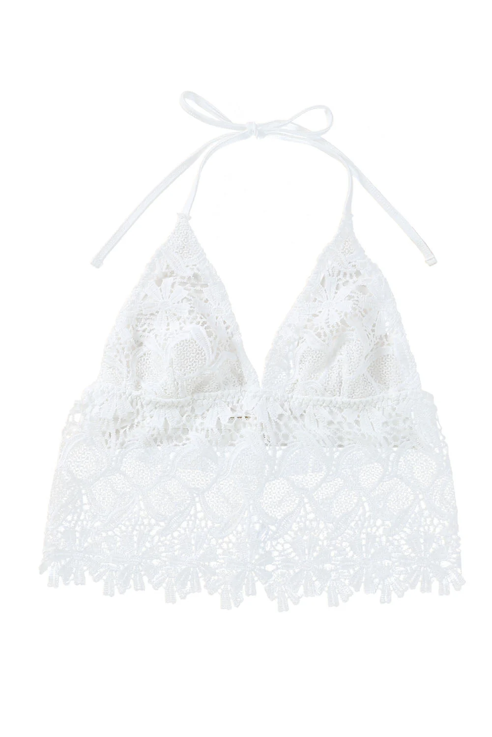 White Floral Lace Crochet Halter Backless Bralette - Image 12