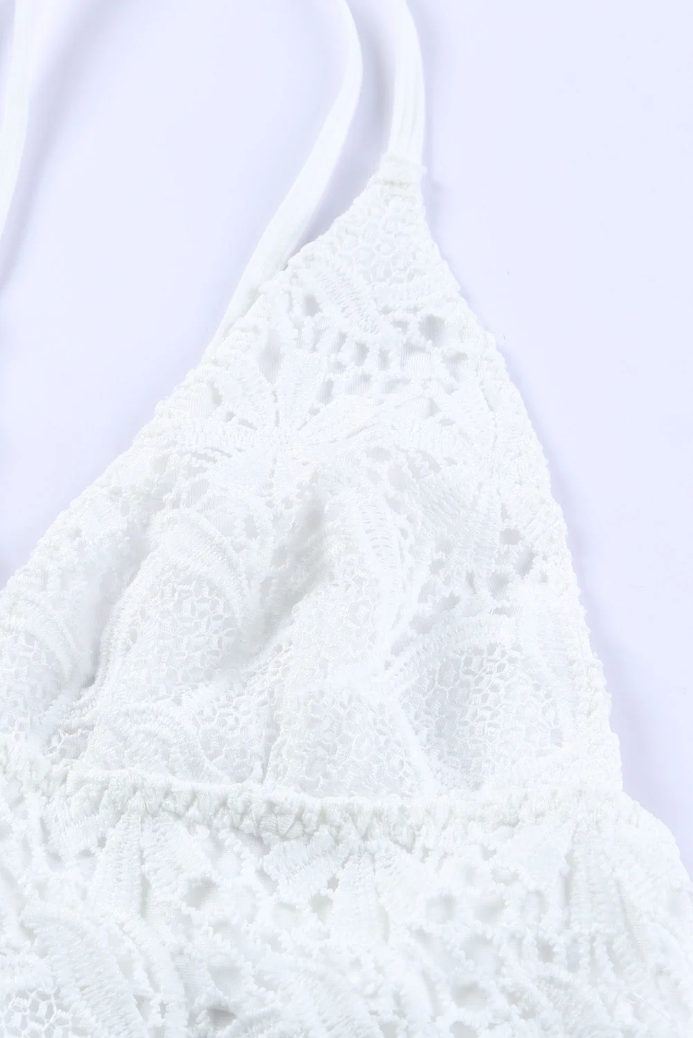 White Floral Lace Crochet Halter Backless Bralette - Image 7