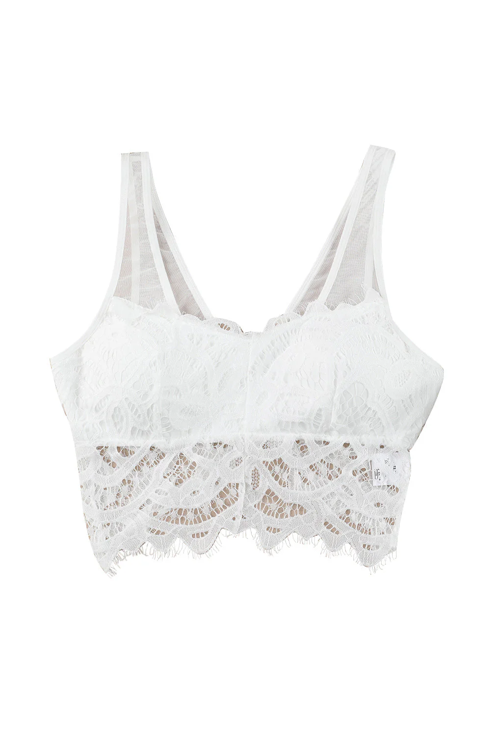 White Floral Lace Mesh Crochet Wide Strap V Neck Bralette - Image 10
