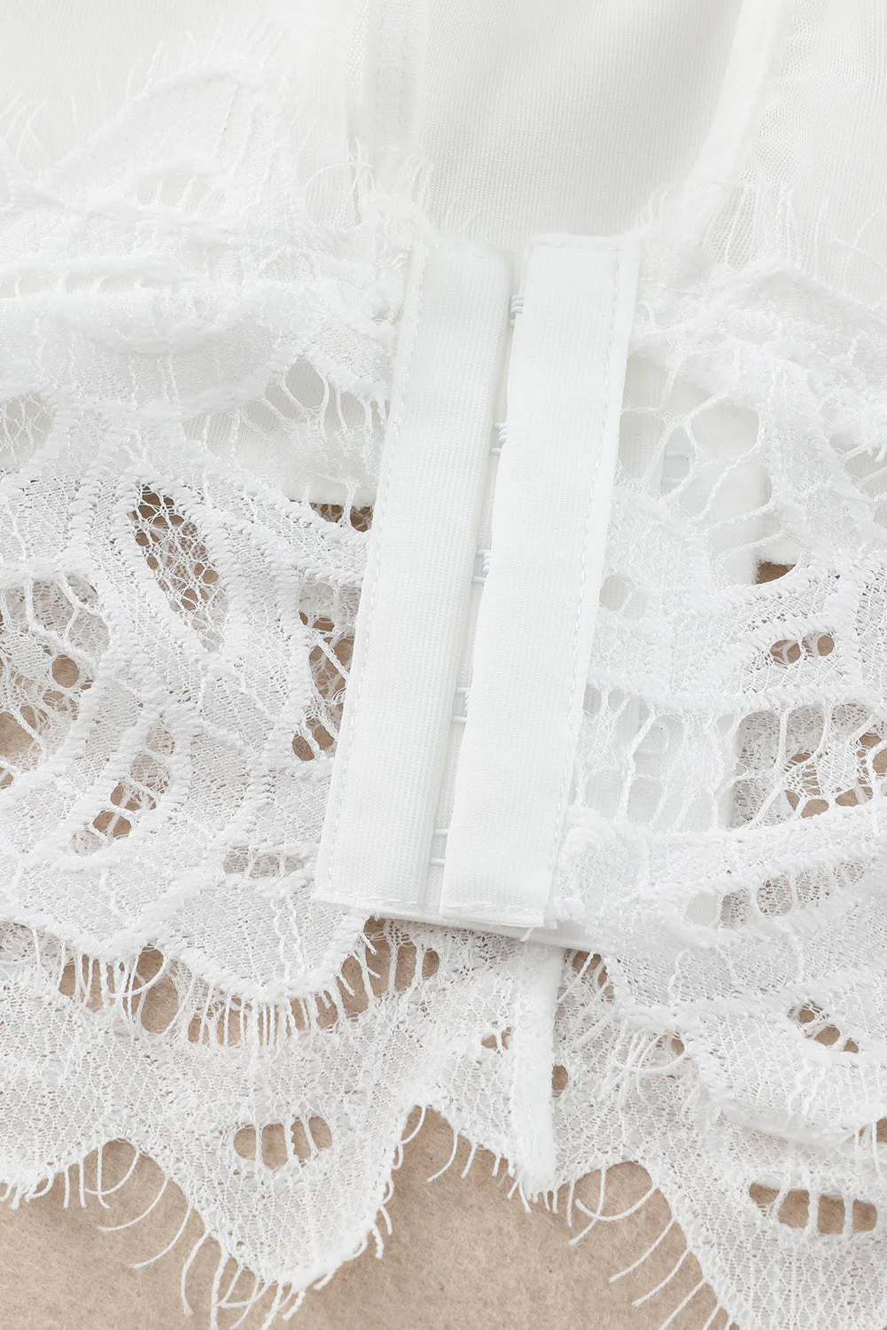 White Floral Lace Mesh Crochet Wide Strap V Neck Bralette - Image 8