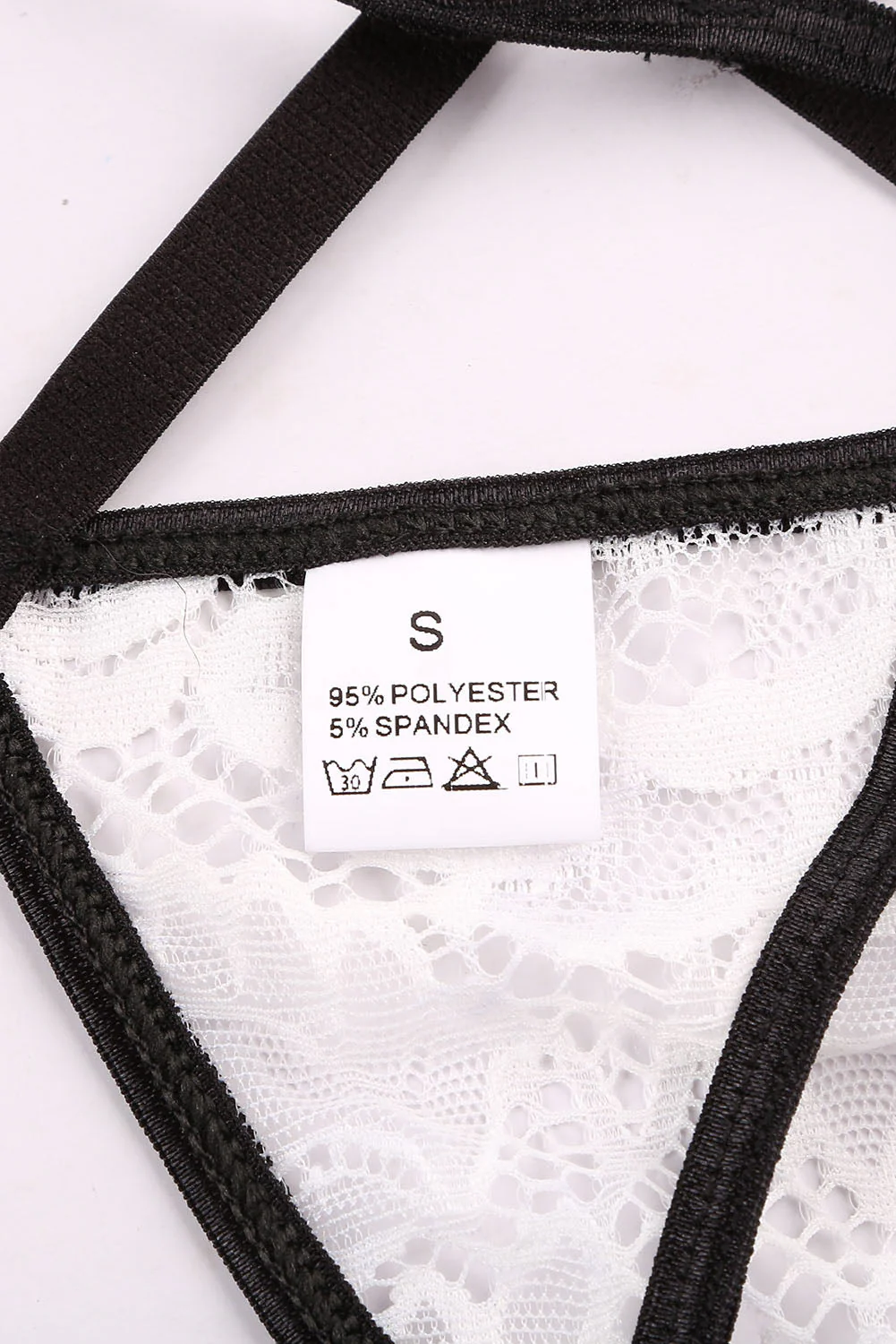 White Lace Halter Bralette And Strappy Thong Set - Image 13