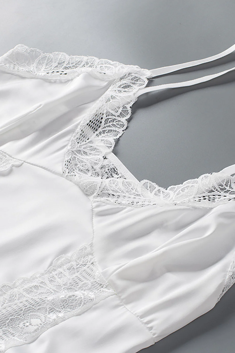 White Lace Hollow Out Satin Babydoll - Image 20