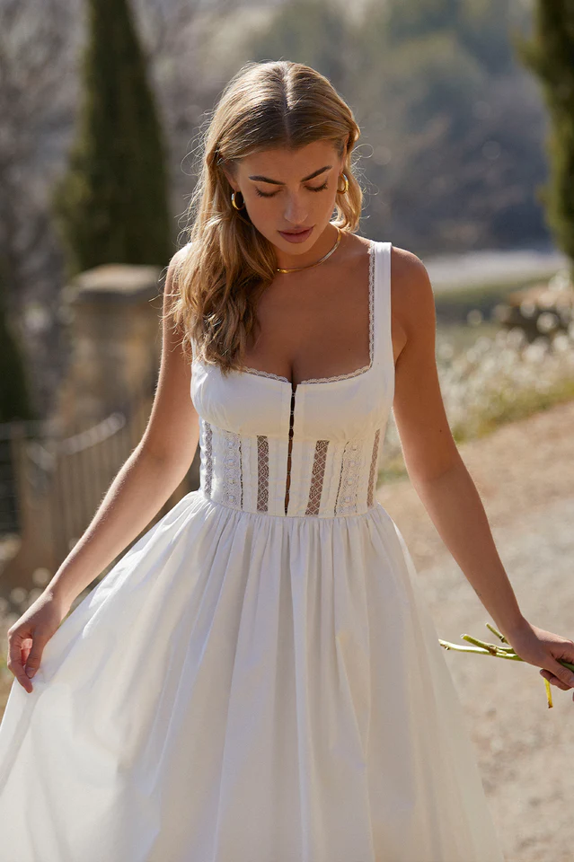 White Lace Trim Midi Dress - Image 10