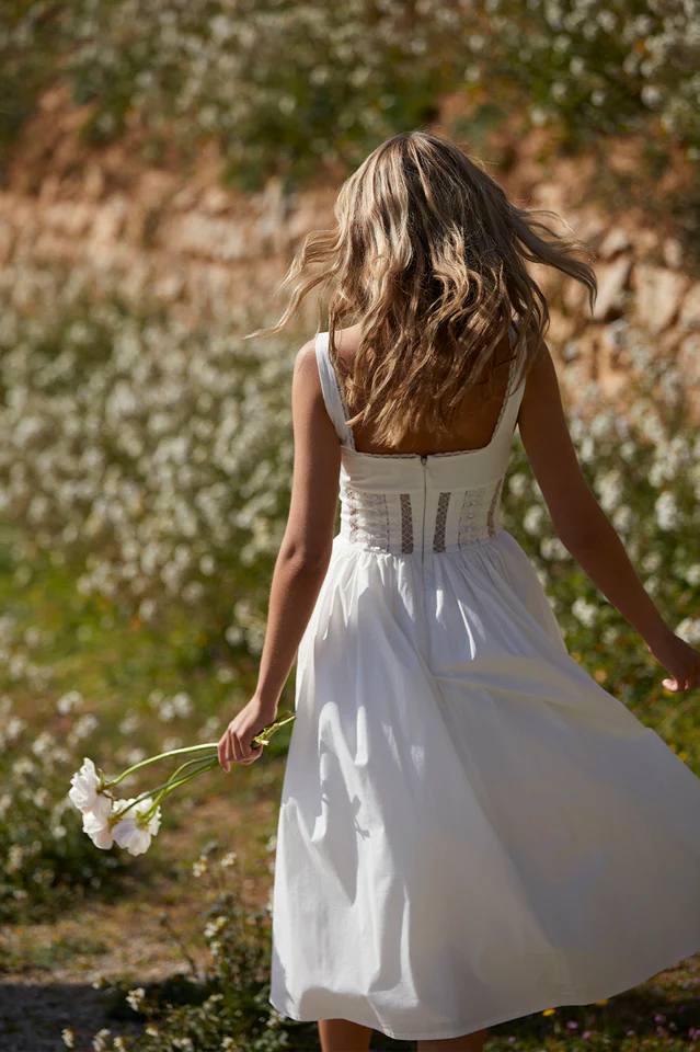 White Lace Trim Midi Dress - Image 11