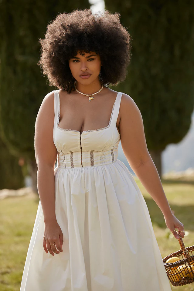 White Lace Trim Midi Dress - Image 12