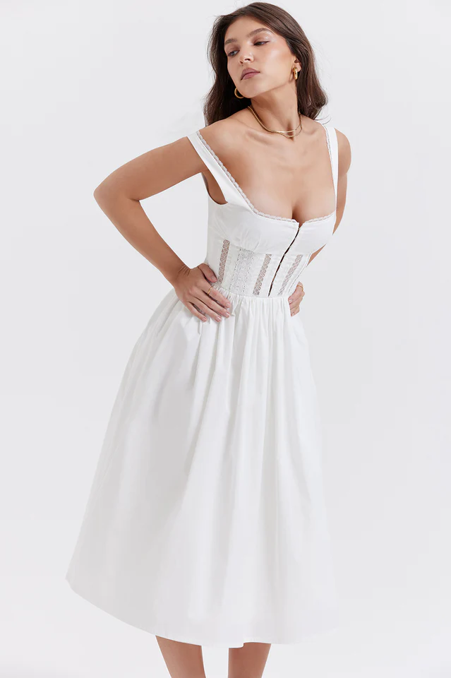 White Lace Trim Midi Dress - Image 5