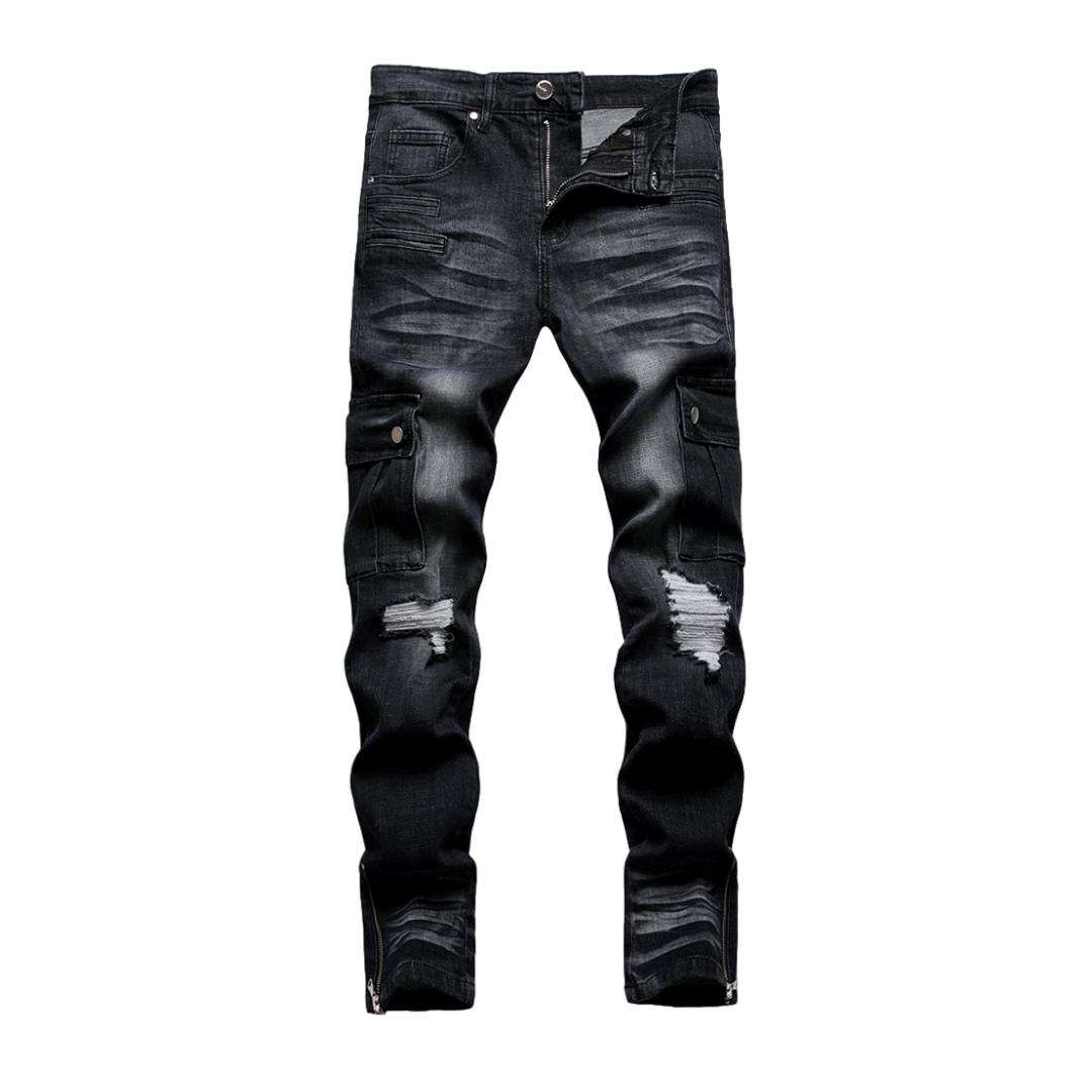 White patch men's biker jeans - Image 2