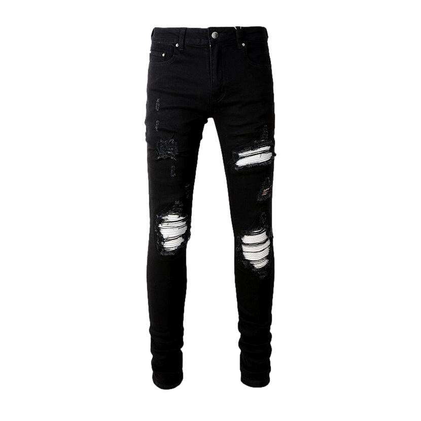White patch ripped biker jeans - Image 2