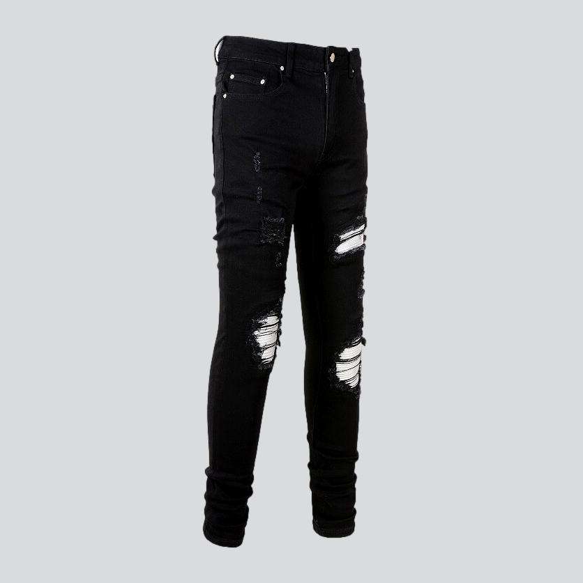 White patch ripped biker jeans - Image 3