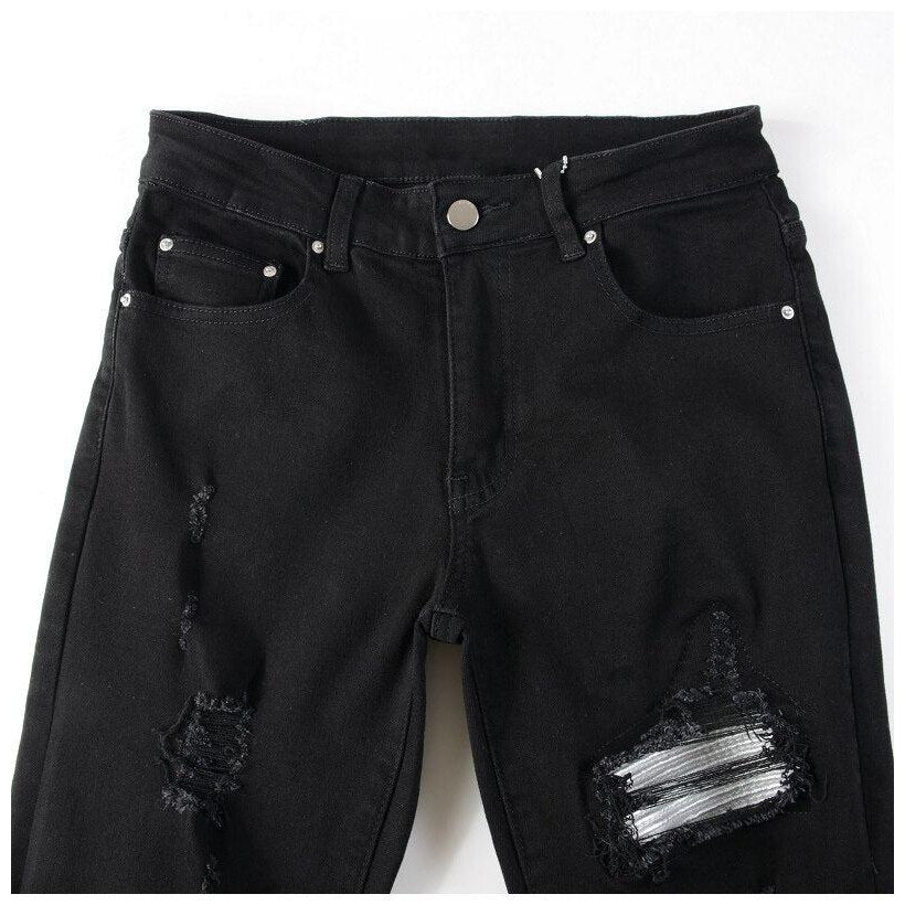 White patch ripped biker jeans - Image 5