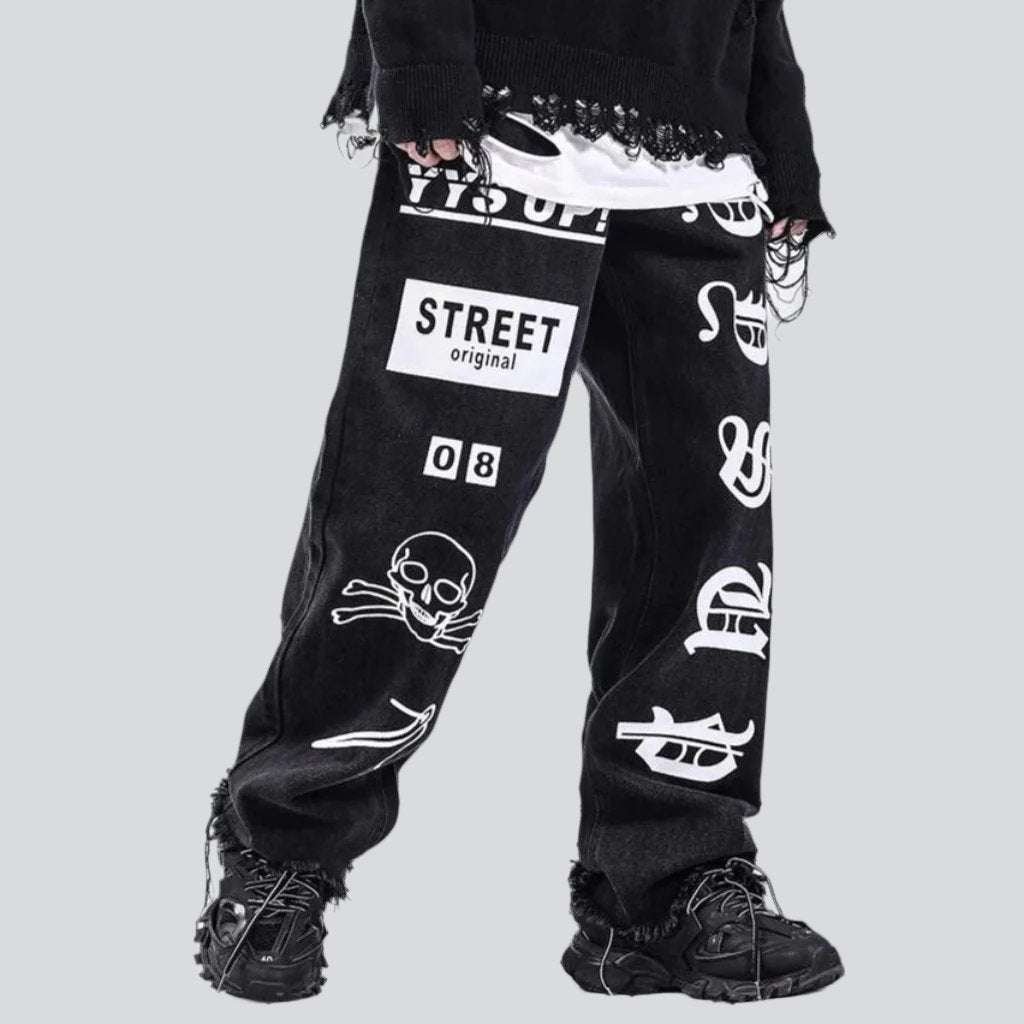 White printed baggy men's jeans - Image 3