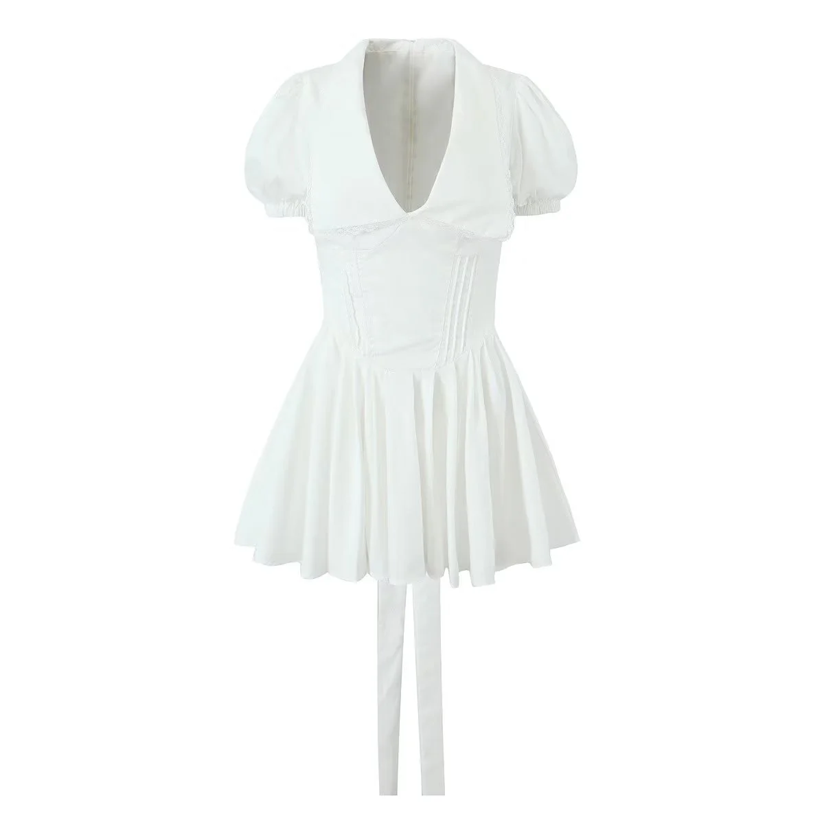SADAKO WHITE Mini Dress with Collar and BOW - Image 12
