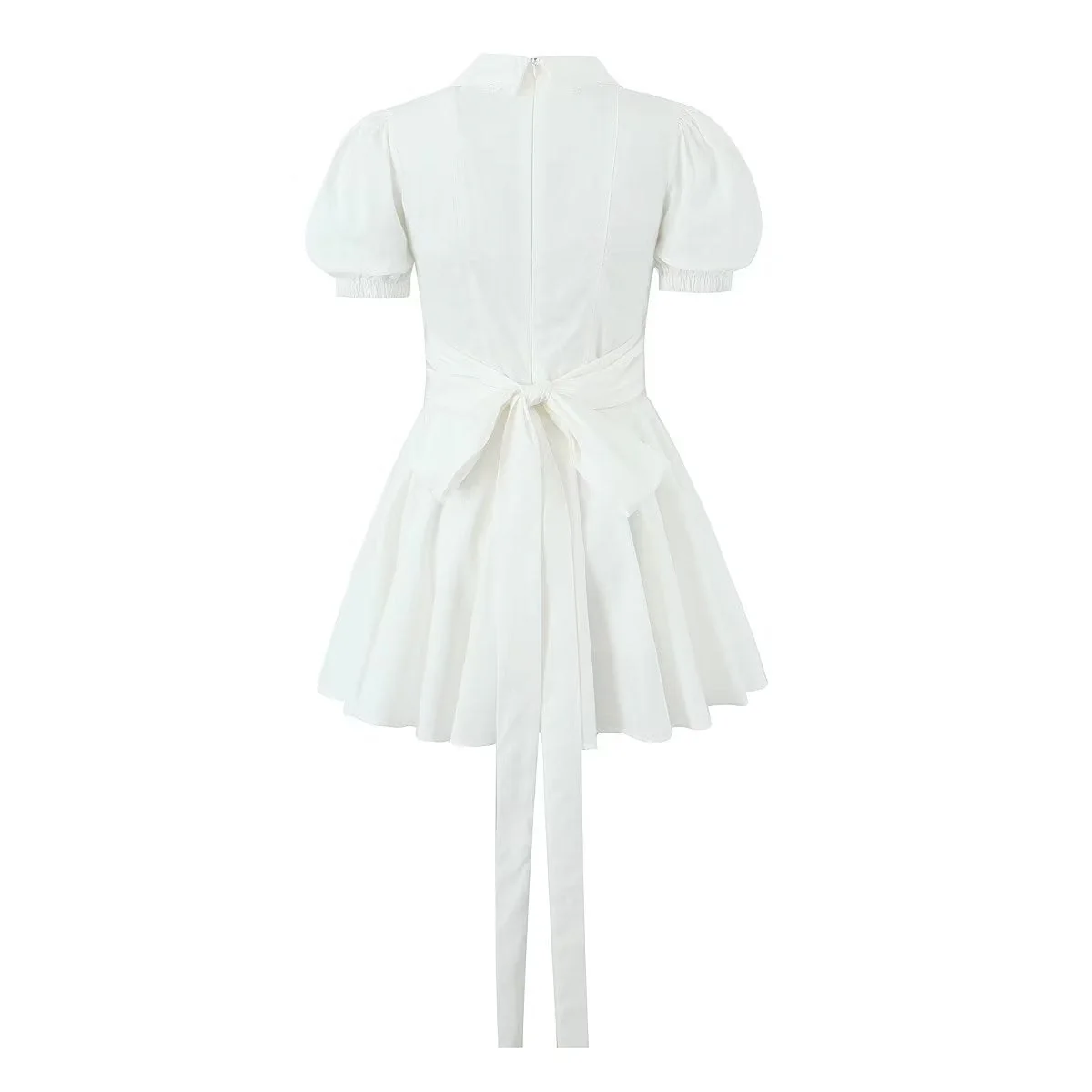 SADAKO WHITE Mini Dress with Collar and BOW - Image 13
