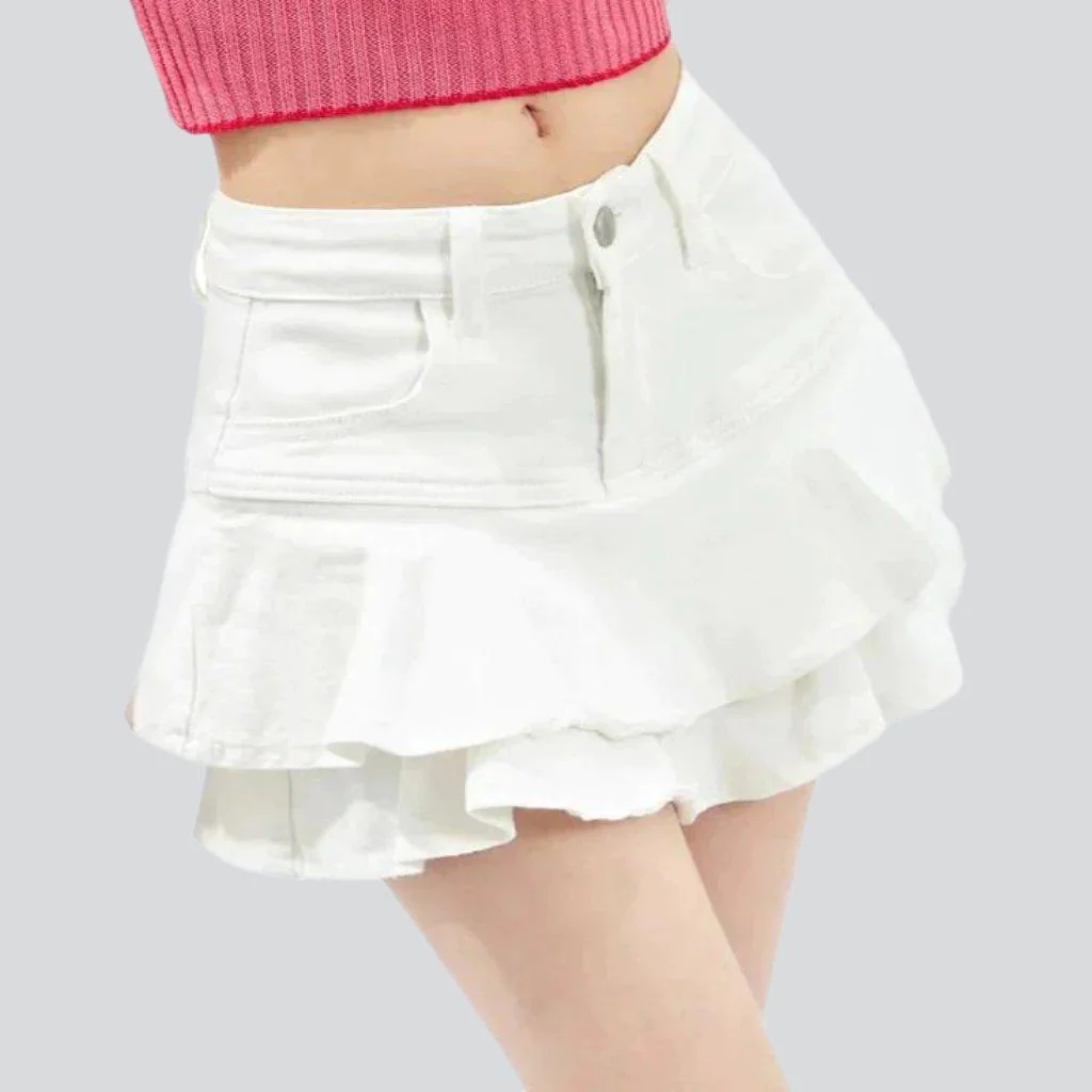 White ruffle skater denim skirt - Image 3