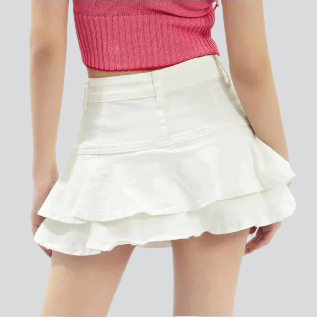 White ruffle skater denim skirt - Image 4