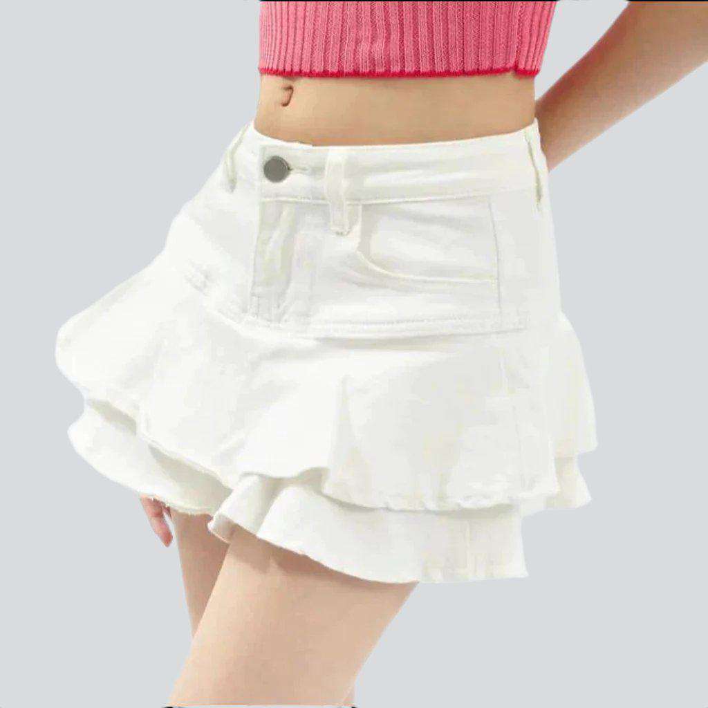 White ruffle skater denim skirt - Image 5