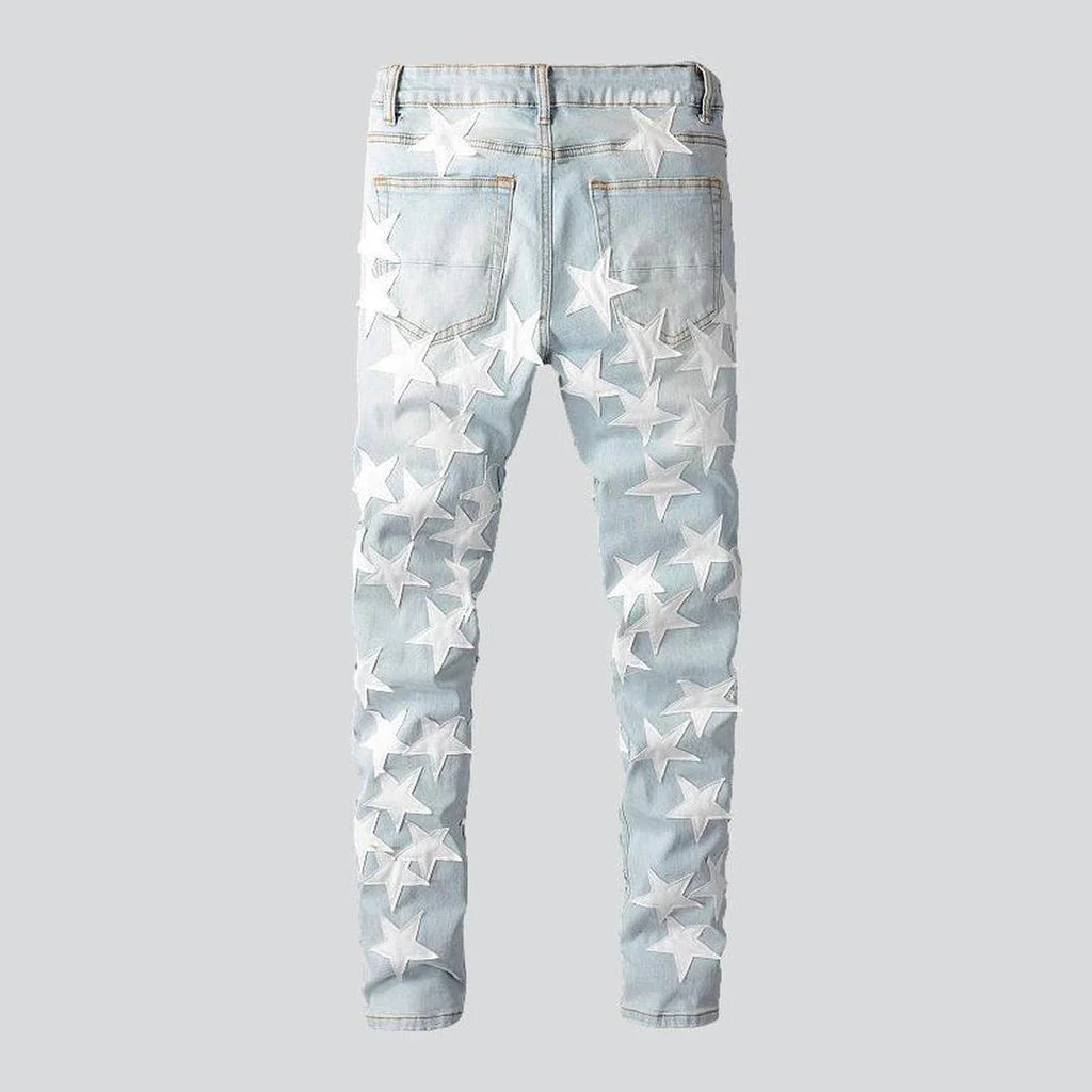 White stars embroidery men's jeans - Image 3