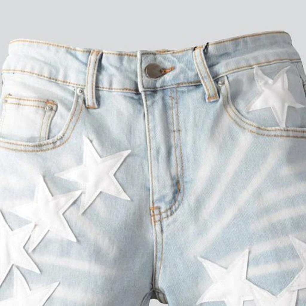 White stars embroidery men's jeans - Image 4