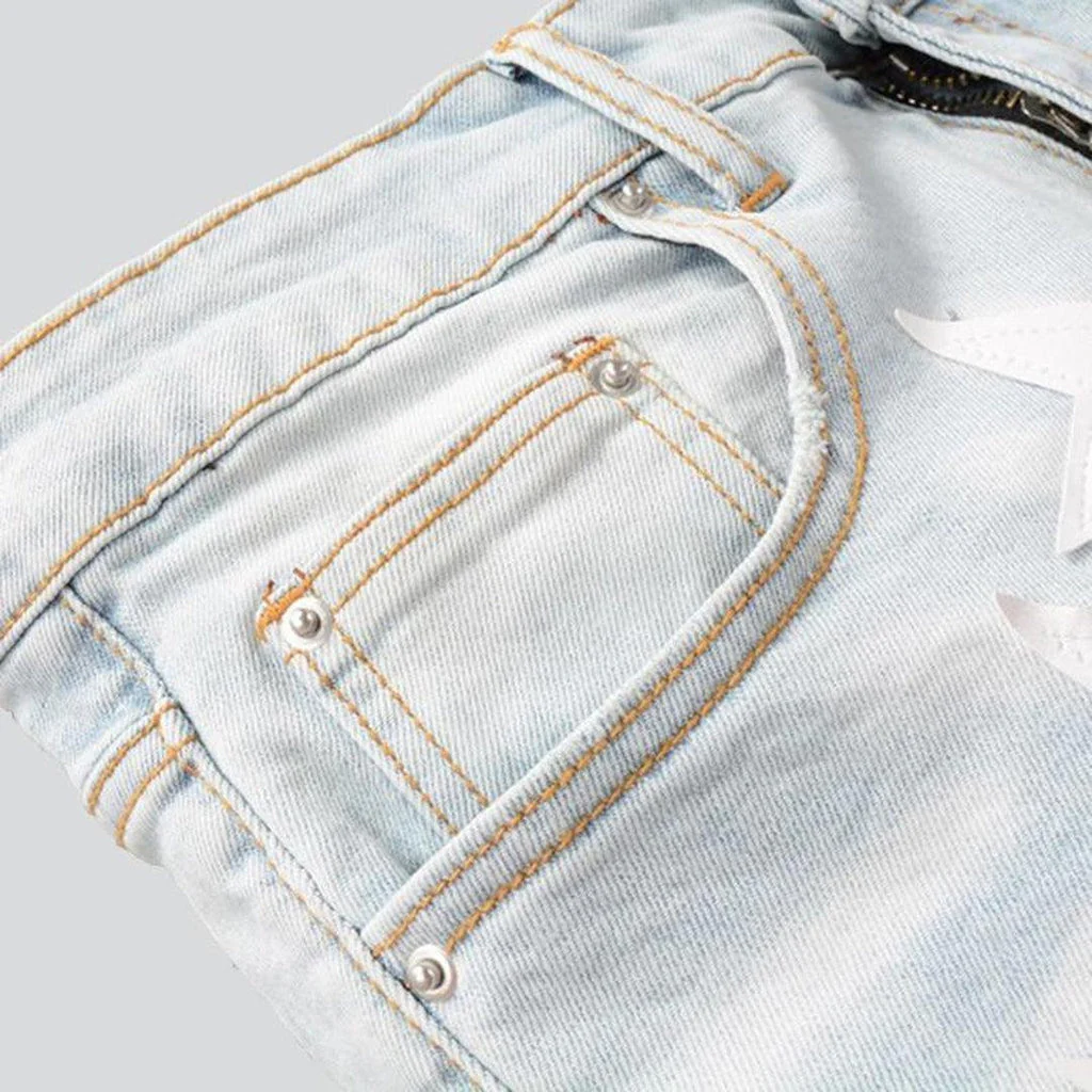White stars embroidery men's jeans - Image 6