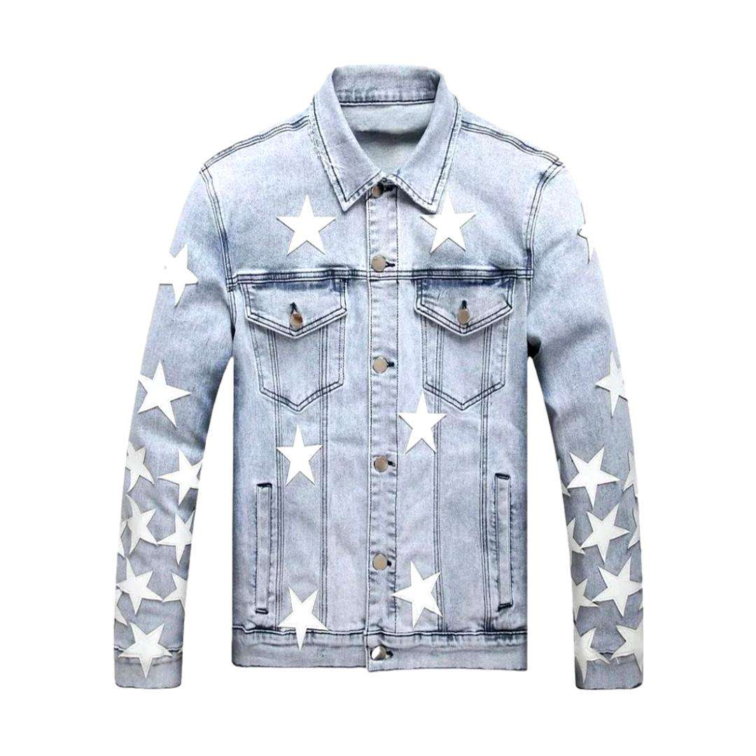 White stars light denim jacket - Image 2