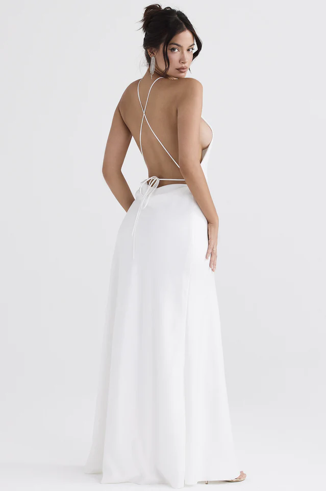 White Thigh Slit Maxi Dress - Image 6