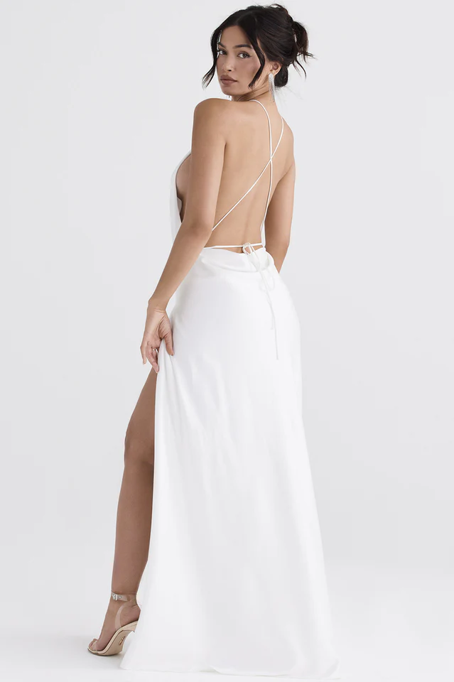 White Thigh Slit Maxi Dress - Image 7