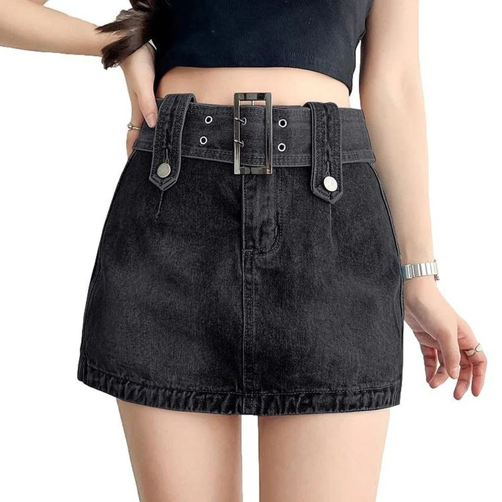Wide belt mini denim skirt - Image 3