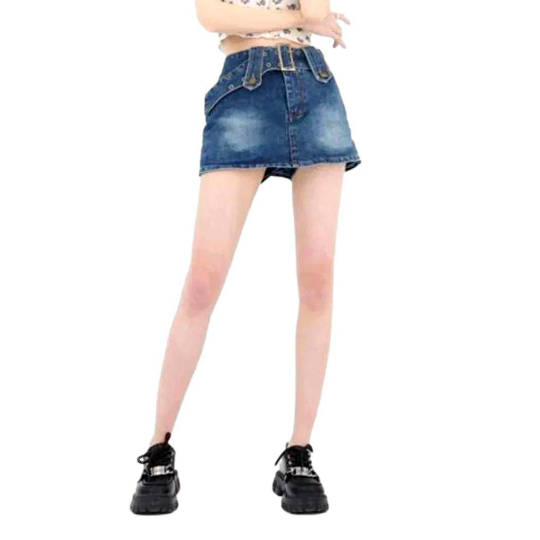 Wide belt short denim skirt - Image 2