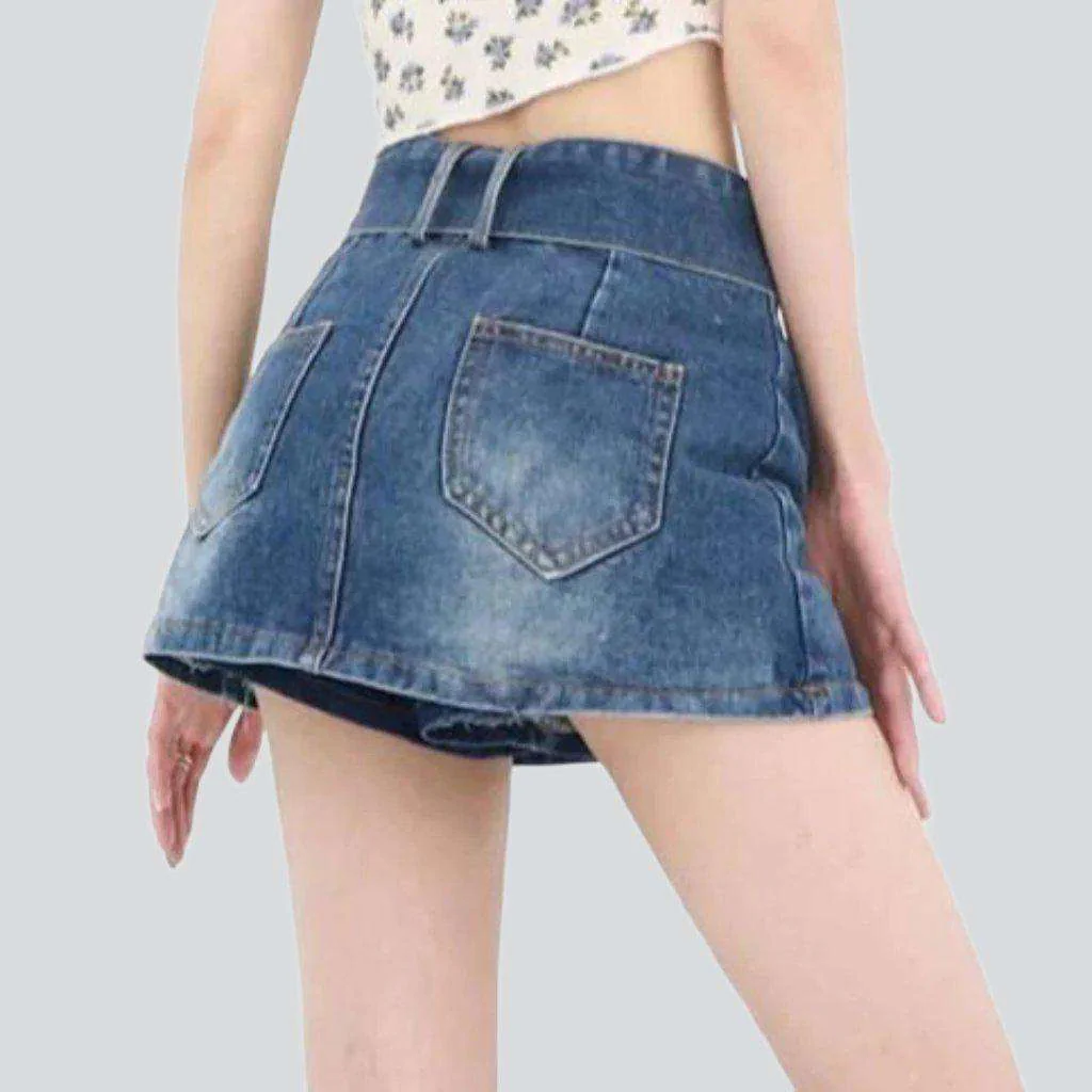Wide belt short denim skirt - Image 3