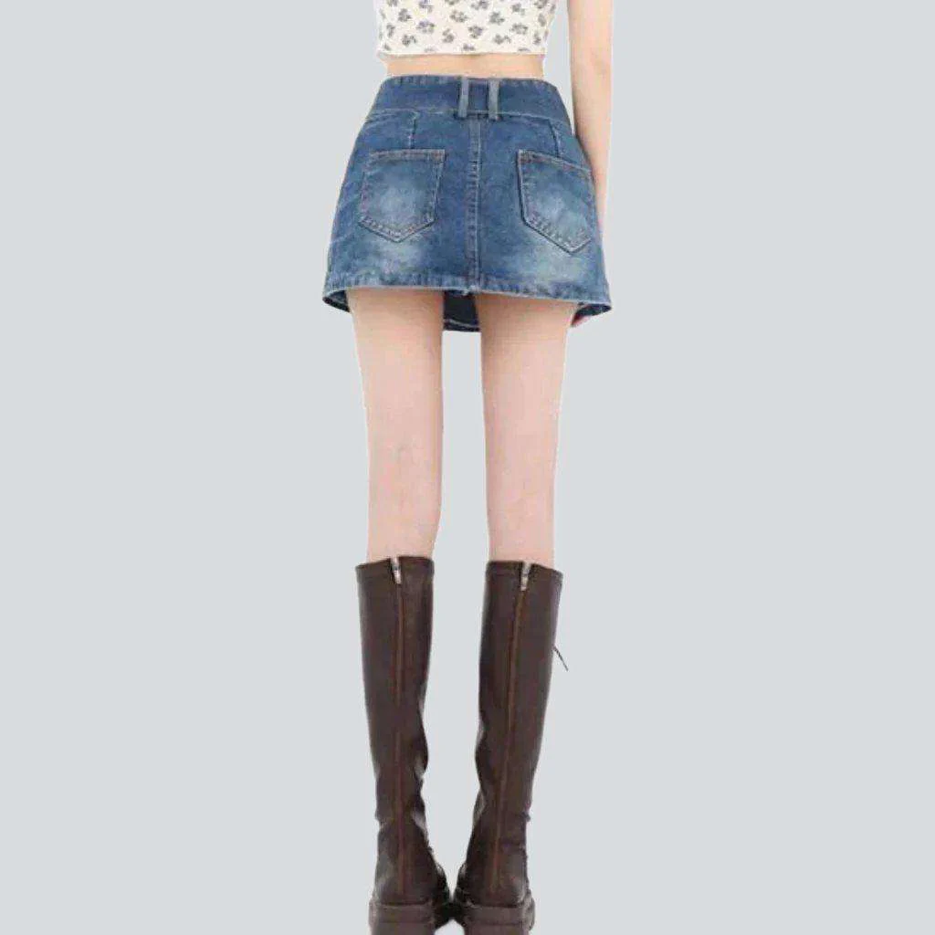Wide belt short denim skirt - Image 4