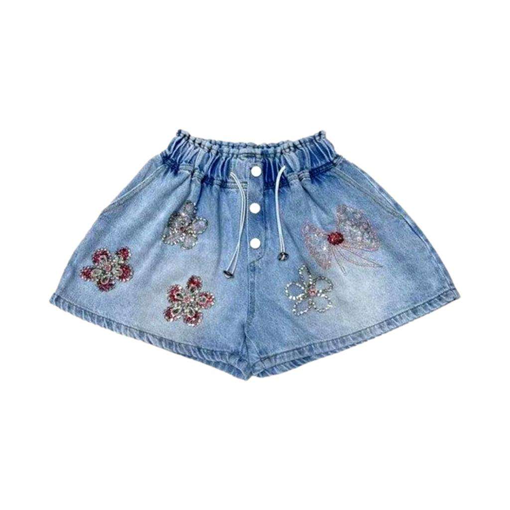 Wide flower embellished denim shorts - Image 2