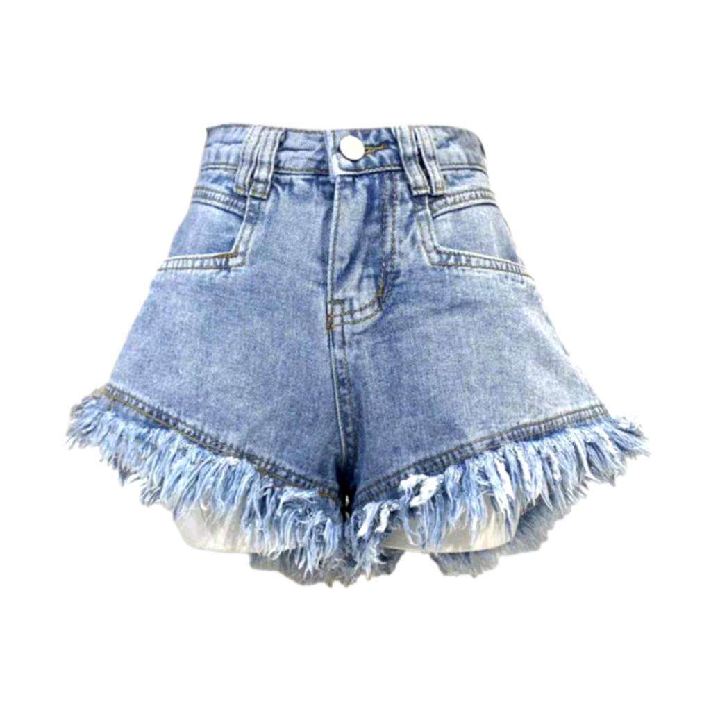 Wide-hem distressed denim shorts - Image 3