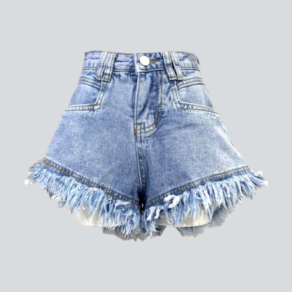Wide-hem distressed denim shorts - Image 5