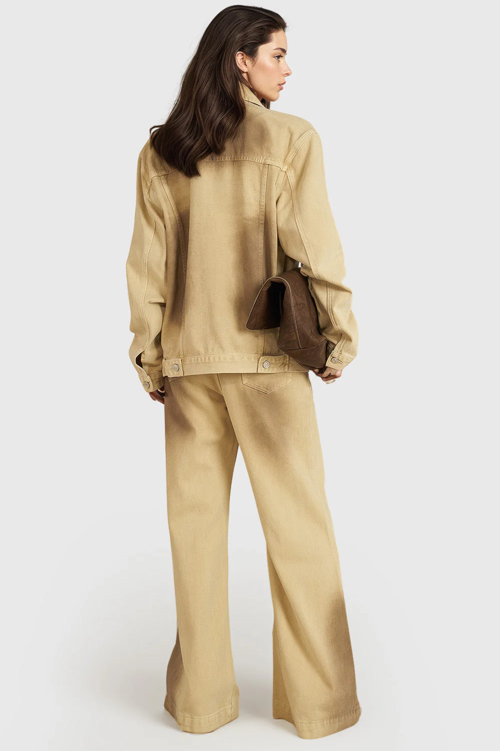 Wide High Waisted Jeans with Sewing Details - YelLow - Image 3